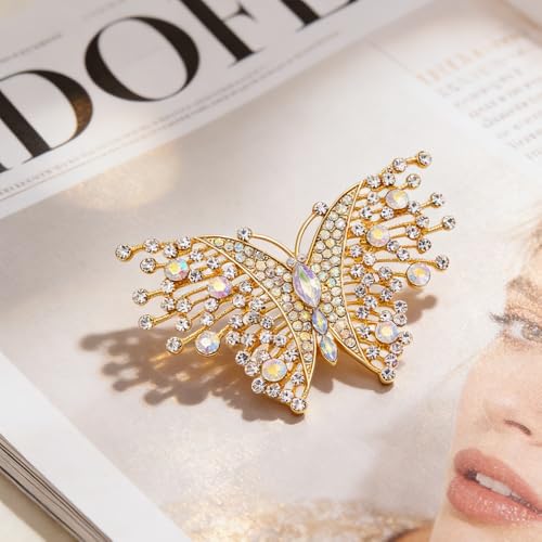 Dainty Rhinestone Butterfly Brooch for Women Men Chic Cute Sparkly Crystal Animal Lapel Pins for Suit Dress Hat Bag Tie Wedding Holiday Accessories Jewelry - color: Golden