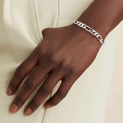 ⅓inch(8mm) White Gold Figaro Chain Bracelets for Men,Luxury Mens Bracelet,High-end Silver Chain Bracelets for Women,Hypoallergenic Durable Stacking Bracelet Gift for Boyfriend,Dad,Grilfriend 7.5-9IN - size: 7.5IN