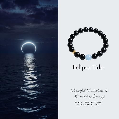 ZestBeads 10mm Natural Gemstone Bracelet for Women, Premium Crystal Beaded Energy Jewelry for Mindfulness & Meditation, Gift Ready Sustainable Cork Packaging - style: Eclipse Tide
