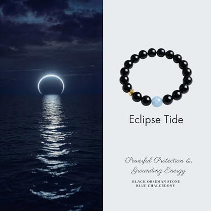 ZestBeads 10mm Natural Gemstone Bracelet for Women, Premium Crystal Beaded Energy Jewelry for Mindfulness & Meditation, Gift Ready Sustainable Cork Packaging - style: Eclipse Tide
