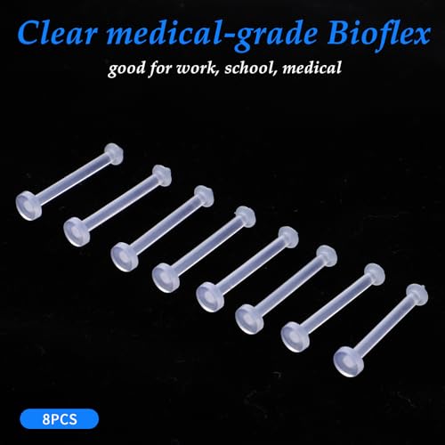 8Pcs Flexible Acrylic Tongue Rings Flat Clear Tongue Ring 14G Plastic Nipple Rings 16mm Length Tongues Piercing Retainer for Work Sport