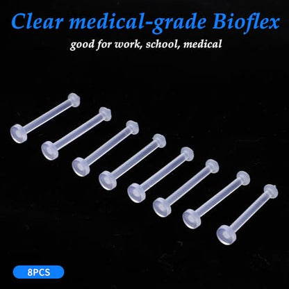 8Pcs Flexible Acrylic Tongue Rings Flat Clear Tongue Ring 14G Plastic Nipple Rings 16mm Length Tongues Piercing Retainer for Work Sport