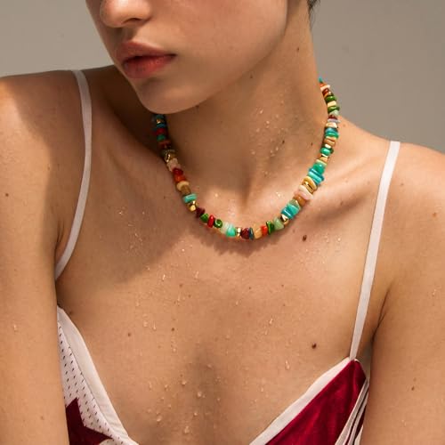 Colorful Irregular Beaded Necklace for Women Resin Jewelry Gift | Trendy Statement Bead Choker Necklaces Summer Beach Boho Charm Accessories Stuff - color: Rainbow