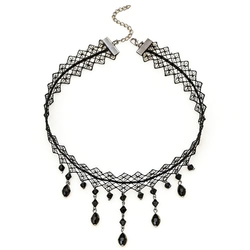 Black Gothic Vampire Necklace for Women Vintage Lace Rose Flower Witch Choker Collar Necklace Halloween Dark Bridal Cavewoman Costume Jewelry - style: black B