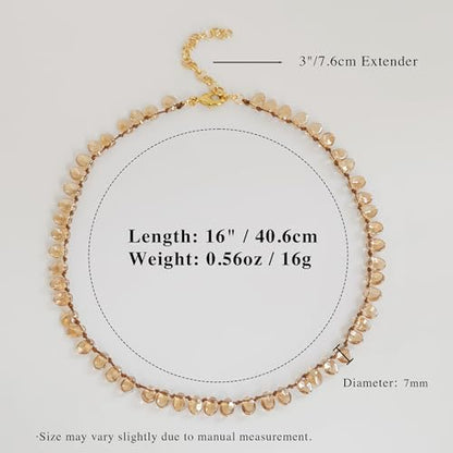 Multi Color Irregular Crystal Bead Necklace for Women, Handmade Knot Teardrop Beads, Layering Beach Party Jewelry Gift, 16IN+3IN Extender 18K Gold Plated Lobster Clasp - color: Neutral