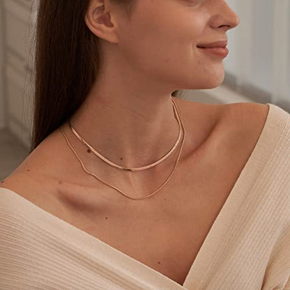 CHESKY 14K Gold/Silver Plated Snake Chain Necklace Herringbone Necklace | Gold Necklace for Women,layered Herringbone Necklace,1.5/3/5MM(W) 14"/16"(L) ,Mothers Day Gifts for Mom,Jewelry - color: rose gold, style: layered herringbone