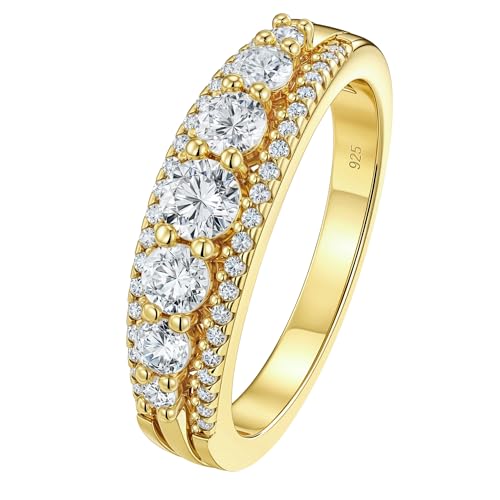 Newshe Jewellery Moissanite Wedding Bands for Women Eternity Ring 925 Sterling Silver Engagement Anniversary Stacking Size - color: Moissanite-18k Yellow Gold Plated