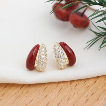 Sonateomber Gold Chunky Crystal Hoop Earrings for Women, Trendy Statement Sparkly CZ Rhinestone Thick Open Hoops Earings Hypoallergenic Wedding Prom Everyday Accessories Fashion Jewelry Gift - color: Double CZ Red