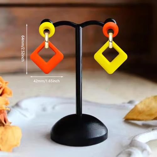 70s 80s Vintage Resin Neon Square Dangle Drop Earrings Simplicity Acrylic Hollow Round Circle Geometry Stud Earrings for Women - style: Yellow Orange