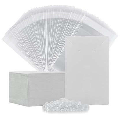 Earring Cards, Set Earring Making Supplies with 100 Pcs Earring Holder Cards 200 Pcs Earring Backs and 100 Jewelry Packaging for Earrings Necklace Jewelry Display, Jewelry Bags 3.5x2.4 Inches (White) - color: ZK100-White