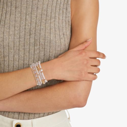 Boho Beaded Stretch Bracelets For Women Stackable Crystal Gold Plated Beaded Bracelets Set Trendy Handmade Friendship Braeclet Jewelry Gifts - color: A-White bead set