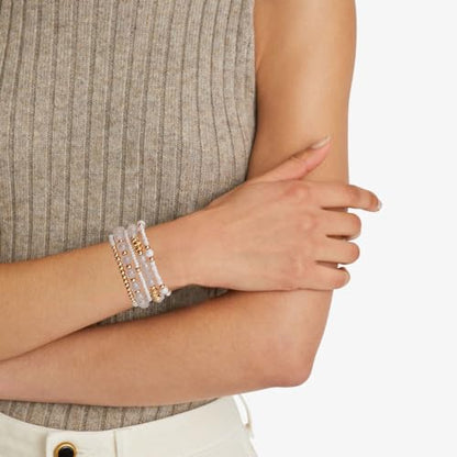 Boho Beaded Stretch Bracelets For Women Stackable Crystal Gold Plated Beaded Bracelets Set Trendy Handmade Friendship Braeclet Jewelry Gifts - color: A-White bead set