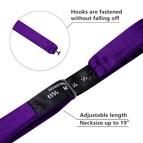 YOHOWA Bow Ties for Men Self-tied Silk Bowtie Solid Color with Lapel Pin and Handkerchief Cufflinks for Wedding Party Prom - color: Soild a Deep Purple