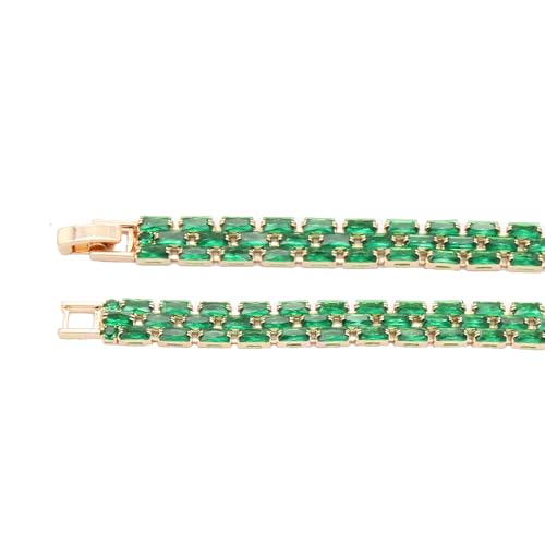 Tennis Bracelet, 13mm Width, Black Cubic Zirconia, Gold Plated Brass, 7 Inch Length, 11 Grams - color: Gold Green