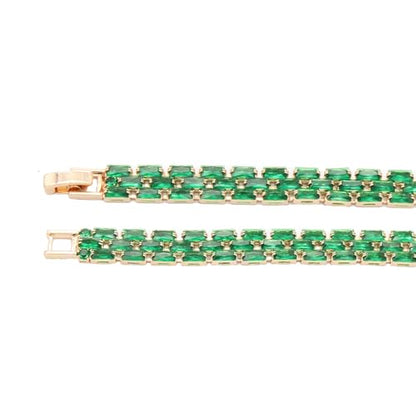 Tennis Bracelet, 13mm Width, Black Cubic Zirconia, Gold Plated Brass, 7 Inch Length, 11 Grams - color: Gold Green