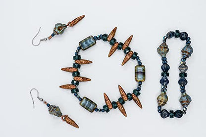 2.1oz (60 g) Mix of Unique Czech Bohemia Glass Pressed Beads, Dark Blue, Table Cut, Matte and Glossy, Faceted Fire Polish, Hand Made Set Kit BCV - color: Dark Blue Copper