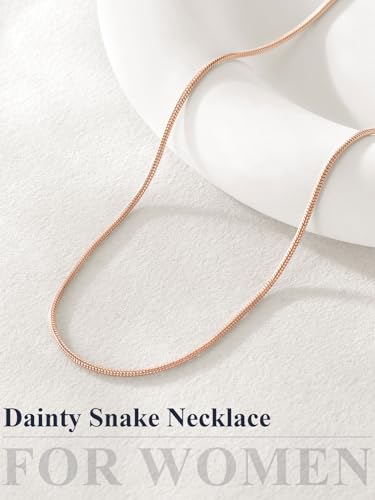 U7 Snake Necklace for Women 14K Gold Plated/Silver/Rose Gold/Black Chain Necklace Hypoallergenic, Stainless Steel Tiny Snake Chain Necklace 1/1.2/1.5/2MM, 14-30" Adjustable Minimalist Gift - color: f.Rose Gold-1.2mm