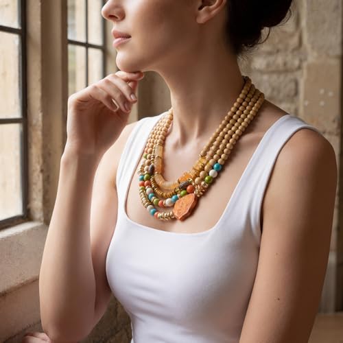 Turquoise Jewelry for Women Chunky Beaded Necklaces Boho Statement Necklace Layered Turquoise Necklaces for Women Fashion Gift - color: Orange