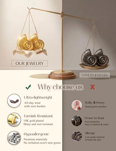 Chunky Gold Stud Earrings for Women Sterling Silver Earring Hypoallergenic | Non Tarnish 14K Gold Plated 925 Silver Posts for Sensitive Ears,Knot Statement Dangle Earrings Gold Jewelry Gifts Lightweight - color: gold plated-conch