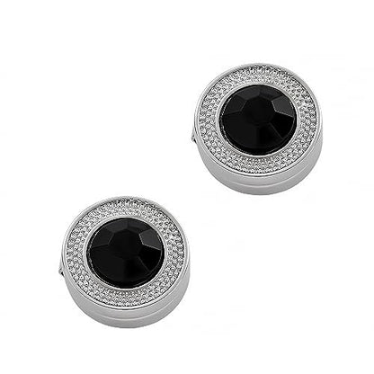 Mens Button Covers Tuxedo Shirt Cufflinks Alternative | Fake cufflinks and alternative fashion jewelry accessories for mens formal business dress shirts suits and groomsmen - color: H Silvery black