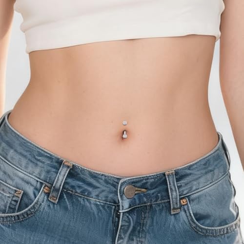 14G Small Belly Button Ring Piercing Jewelry 316L Stainless Surgical Steel Tiny Internally Threaded Navel Rings Belly Button Ring Piercing Jewelry for Women 14 Gauge Hypoallergenic - color: Silver-10MM Bar-Clear CZ