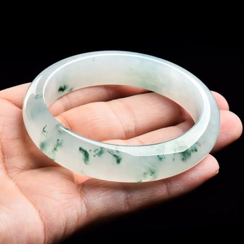 Jade Bangle Bracelet for Women, Burmese Emerald Old-pit Orchid with Floating Green Design, Nice for a Female Friend's Birthday Gift - size: 54mm