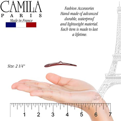 Camila Paris CP1330F French Hair Barrettes Clips, Snap Hair Slides Clic Clac for Women, Styling Girls Side Slide-in Metal Snap Pin Hair Accessories for Women. Strong Hold, No Slip Grip, Made in France - color: 4PK Metal Red/Brown 2"