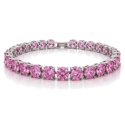 KEZEF Tennis Bracelet for Women, 7mm Round CZ, Silver Plated Brass, 6.5–8 Inch, Fold-Over Clasp - color: Pink CZ, size: 6.5 Inch