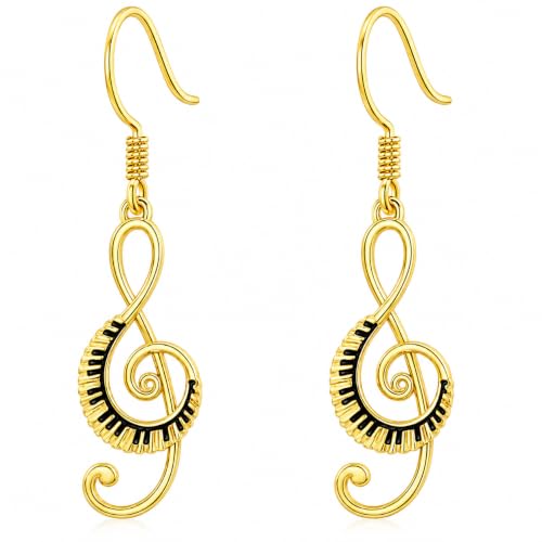 SUPAC Musical Note Jewelry Set, 4-Piece Silver Treble Clef Design, Necklace Bracelet Earrings Keychain - color: Gold