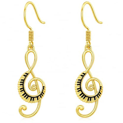 SUPAC Musical Note Jewelry Set, 4-Piece Silver Treble Clef Design, Necklace Bracelet Earrings Keychain - color: Gold