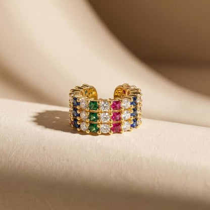 Gold Ear Cuff for Women Non Piercing | Cuff Earrings, 14K Gold Plated, Colorful Cubic Zirconia Pave, Pearl, Clover, Cartilage Earrings Trendy Jewelry, Single - color: Multi-color B