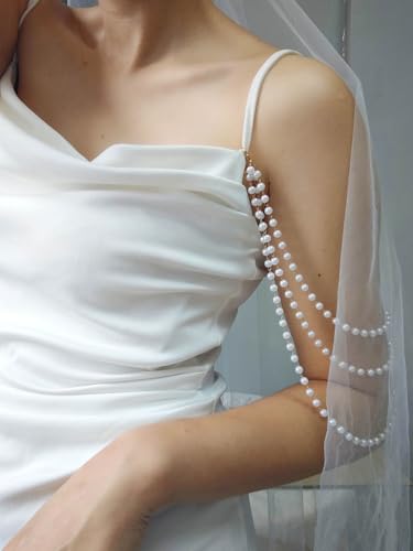 Pearl Arm Chain Wedding bridal Shoulder Jewelry Layered Prom Party Body Jewelry for Slide Dress Costume Accessory - color: Pearl Arm Chain A-2Pcs