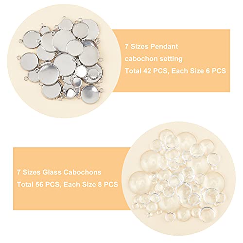 UNICRAFTALE Stainless Steel Round Cabochon Connector Pendants Black Blanks Bezel Pendant Trays with Glass Cabochon Bracelet Connector Charms for Jewelry Making