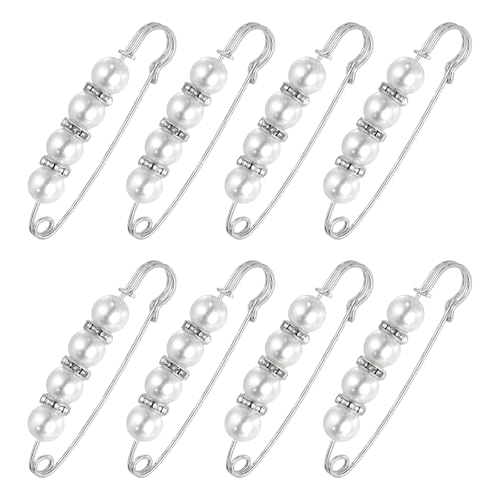 MECCANIXITY Pearl Brooch Pins, Decorative Safety Pin Brooch Fashion Sweater Shawl Crystal Clip for Collar Dress Shirt Clothing Accessories for Women - color: White/Silver, size: 2.95"