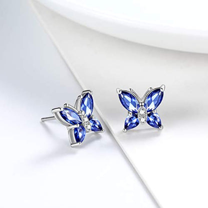 Butterfly Birthstone Stud Earrings - Women 925 Sterling Silver Butterflies Birthstone Stud Earrings Birthday Gift for Women - color: L.December