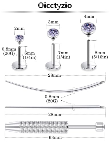 F136 Titanium 20/18/16g Flatback Earrings Nose Lip Rings Jewelry - color: Purple, size: 20g