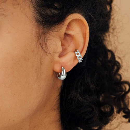 Me&Hz Gold Huggie Earrings Small Huggie Hoop Earrings for Women 14K Gold Plated Hypoallergenic Cubic Zirconia Huggies Mini Silver Hoop Earring for Women - color: Teardrop,Silver