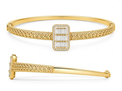 Diva Charm Gold Crystal Bangle Bracelet for Women, Stainless Steel Hinged Cuff Bracelet with Baguette Cubic Zirconia, Elegant Statement Jewellery