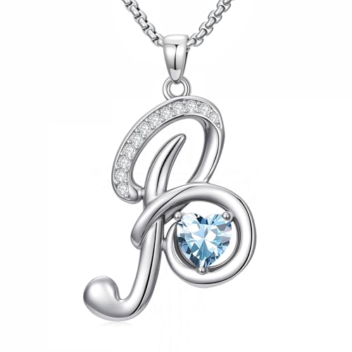 A to Z Initial Birthstone Pendant Necklaces Name Jewelry for Women | 18K White Gold Plated Personalized Alphabet Jewelry Anniversary Christmas Birthday Gifts for Wife Her Daughter Girlfriend - color: B Initial-03-Mar