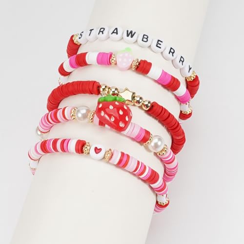 Twinfree Bohemian Cute Fruit Banana Cherry Strawberry Pineapple Mango Polymer Clay Beaded Stackable Stretch Bracelets - color: Color 11