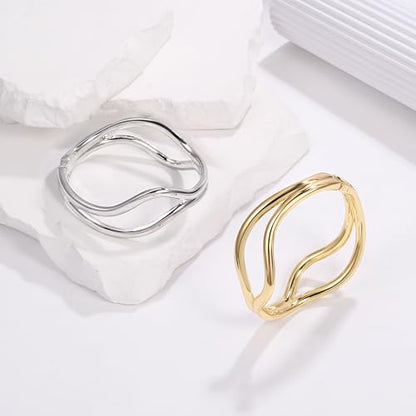 Elegance 11 designs Gold Plated Cuff Bangle Bracelets For Women Trendy Hinged Cuff Open Wide Chunky Gold Bracelet Minimalist Bangle Jewelry Gift - color: Line Bangle Gold