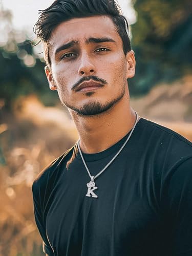 Richsteel Silver Crown Initial A-Z Letter Pendant Necklace for Men Women | Cubic Zirconia Monogram, 316L Steel Chain, 22" + 2" Extender,Hypoallergenic,Gift Box, Hip Hop Jewelry - style: K
