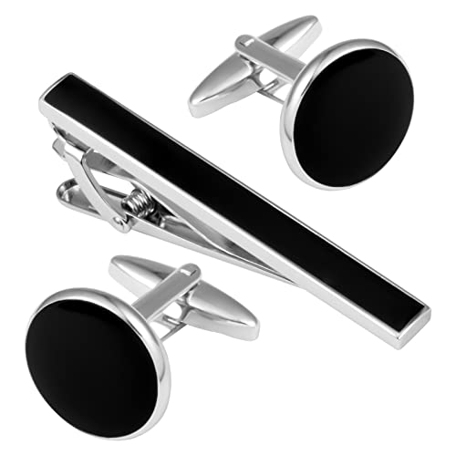 GWD Cufflinks and Tie Clip Set Personalized Cuff Links Business Wedding - style: Black-A