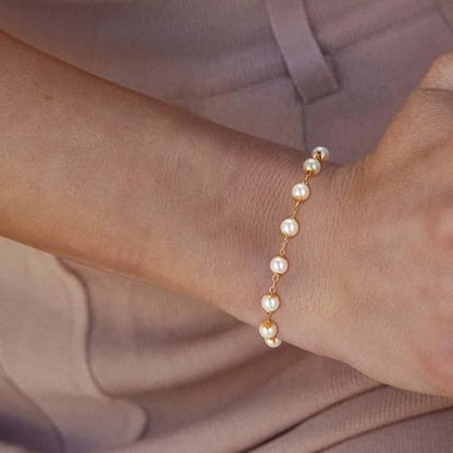 LOYATA Chain Bracelet Gold Link 14K Gold Plated Dainty Pearl Bracelet Simple Jewelry Gift for Women - style: Pearl