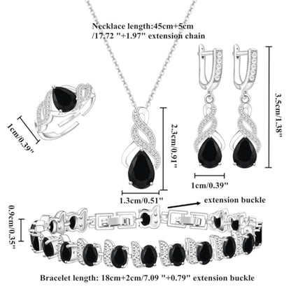 Wedding Jewelry Set for Women Gem Necklace Earrings Bracelet Luxury Jewelry Set Birthday Valentine's Day Mother's Day Christmas Prom Jewelry Gift - color: MHSD-Black