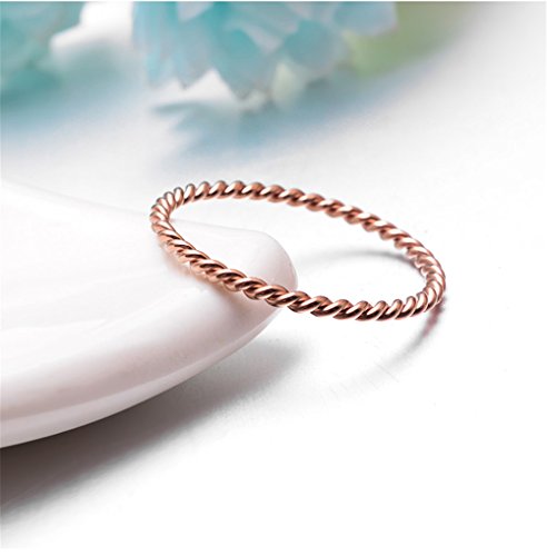 Women's Stainless Steel 1.1mm Rope Thin Wedding Ring Silver Rose Gold Plated Size 4 to 9 - color: 1.1mm, Rose-gold
