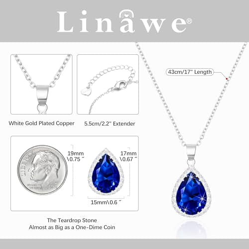 Linawe Crystal Chain Necklace for Women Trendy, Imitation Diamond Pendant, Statement Cubic Zirconia Boho Jewelry Set, 14K Gold/Rose Gold/Silver Birthstone Necklace - color: Silver,Sep