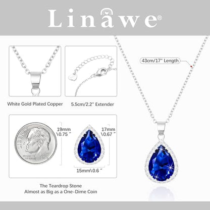 Linawe Crystal Chain Necklace for Women Trendy, Imitation Diamond Pendant, Statement Cubic Zirconia Boho Jewelry Set, 14K Gold/Rose Gold/Silver Birthstone Necklace - color: Silver,Sep