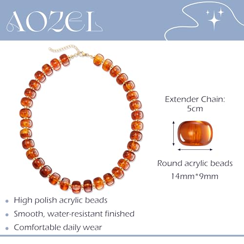 AOZEL Chunky Resin Beaded Necklace for Women Colorful Bead | Summer Beach, Waterproof, Fade Resistant, Adjustable Length, Boho Statement, for Daily Wear & Gifting - color: Amber