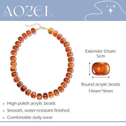 AOZEL Chunky Resin Beaded Necklace for Women Colorful Bead | Summer Beach, Waterproof, Fade Resistant, Adjustable Length, Boho Statement, for Daily Wear & Gifting - color: Amber